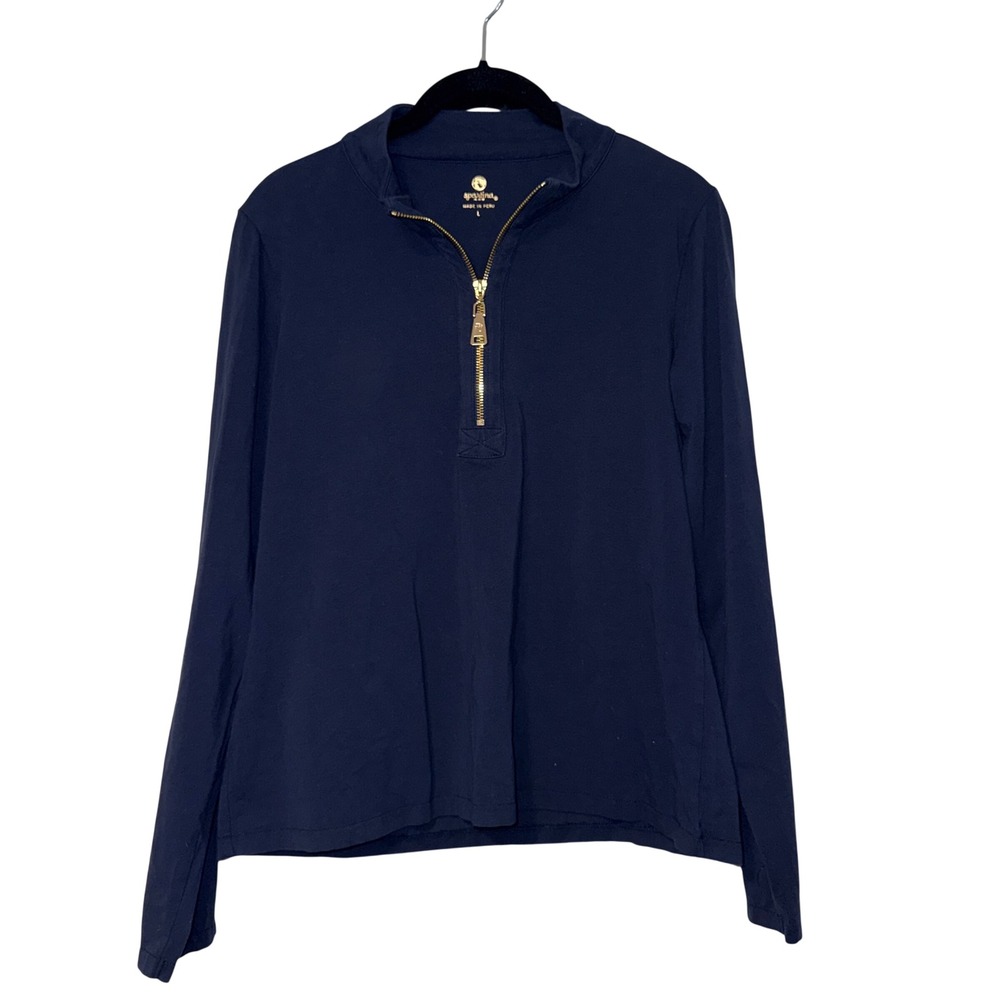 Spartina 449 Nora Navy Blue Quarter Zip Pullover Womens Large